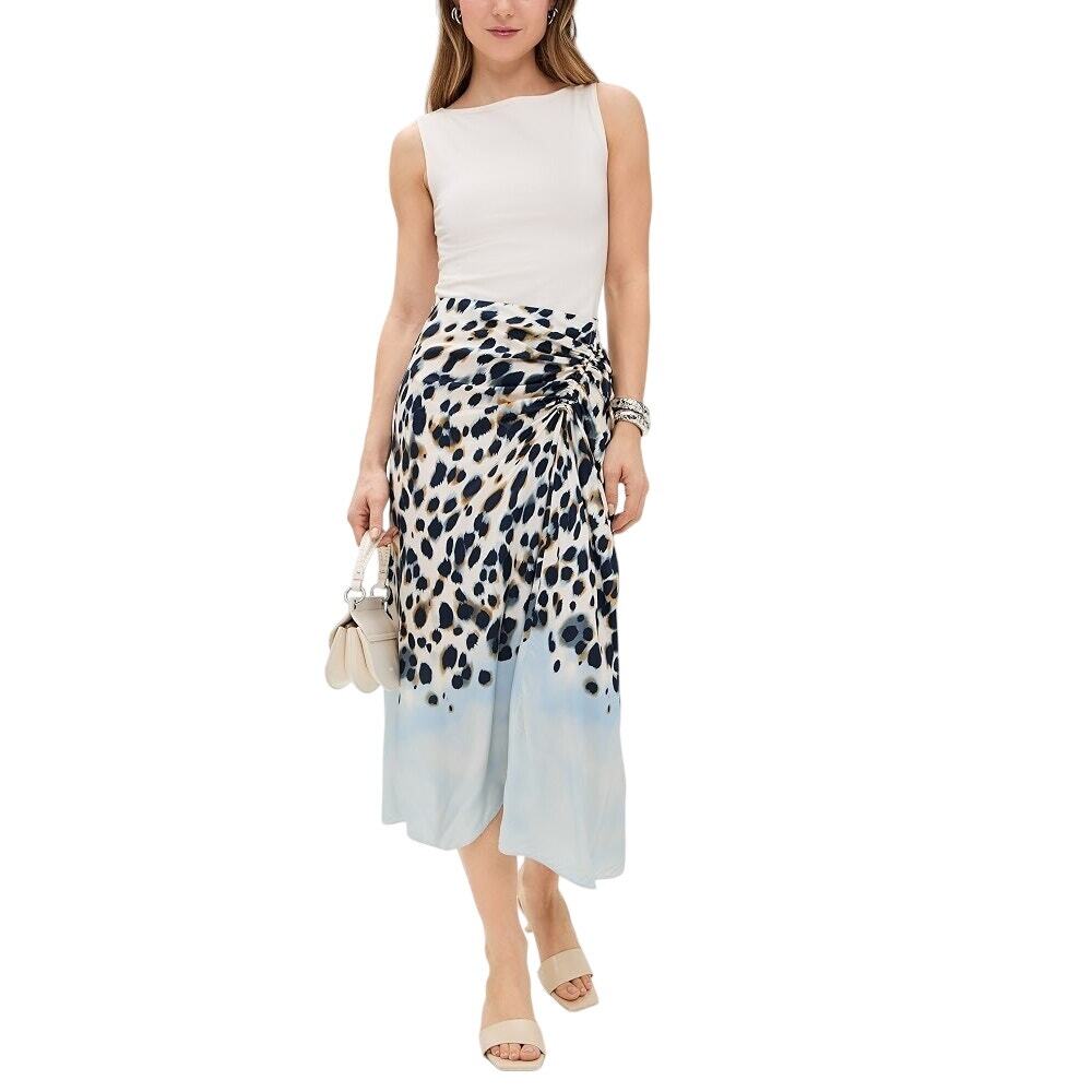 A.L.C. Grace Midi Skirt Ruched Leopard Boho Resort Summer Vacation Y2k Casual 2